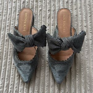 Jack Rogers Black Metallic Big Bow Mule Ric Rac Scallop